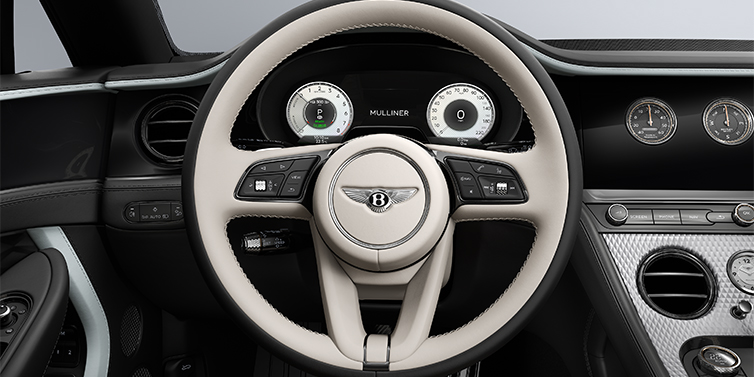 Bentley Mannheim Bentley Continental GTC Mulliner convertible steering wheel in Linen and Beluga black hides with Breeze accent hide